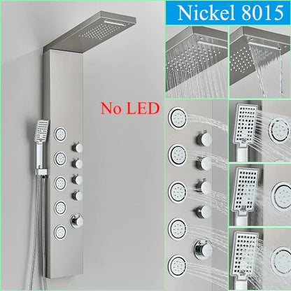 DecorBites™ Black LED Shower Faucet Panel with Waterfall Rain System & Massage Spa Spout