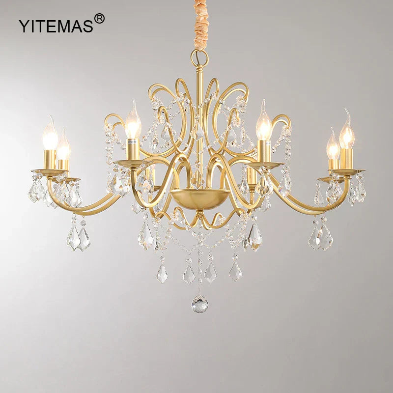 ™ Gold Crystal Chandelier with Lamp Shade for Elegant Living Room, Bedroom, and Kitchen