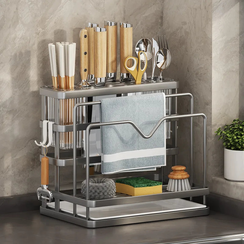 ™ Kitchen Storage Shelf: Multi-Functional Knife Holder & Sink Rack