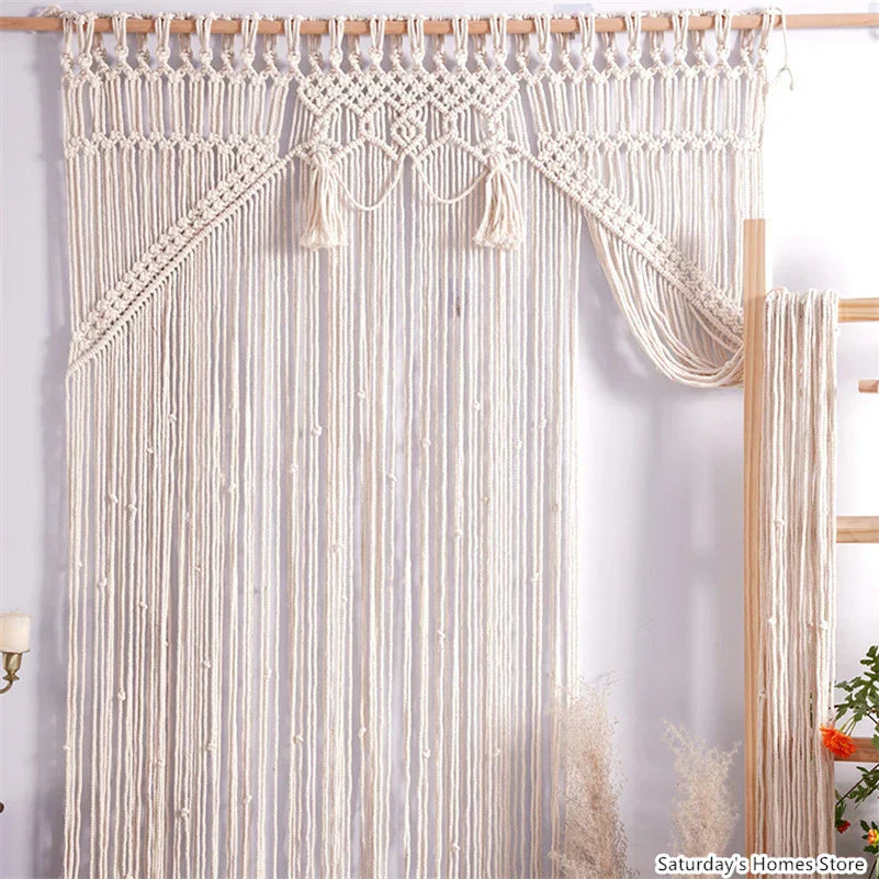 DecorBites™ Boho Macrame Tassel Curtain Tapestry for Wedding Décor & Window Treatment