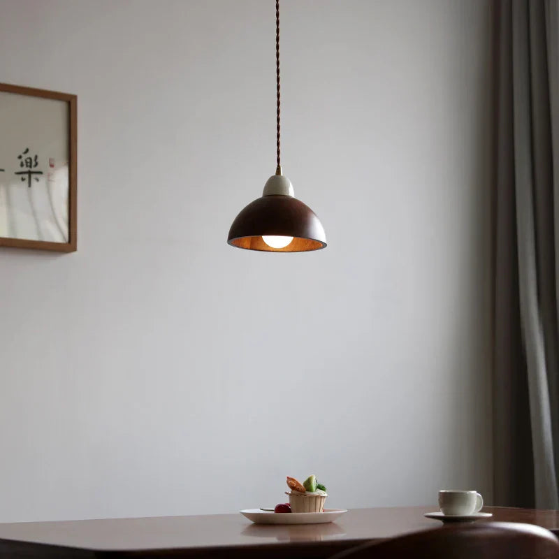 DecorBites™ Ceramic Walnut Pendant Light with LED, Adjustable Hanging Lamp