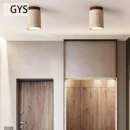 DecorBites™ Japanese Style Stone Wood Round Ceiling Light for Living Room and Corridor