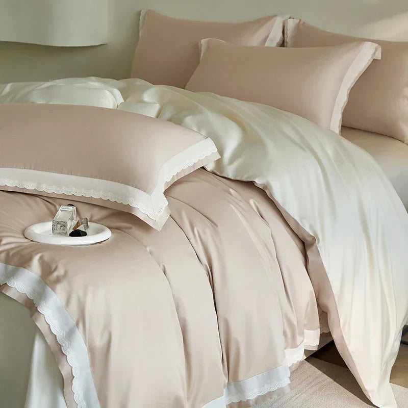 DecorBites™ Luxe Lace Bedding Set: 1000TC Egyptian Cotton Duvet, Sheet, Pillowcases