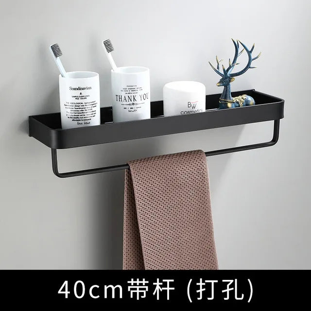 DecorBites™ Black Aluminum Bathroom Corner Shelf Wall Mounted Storage Holder