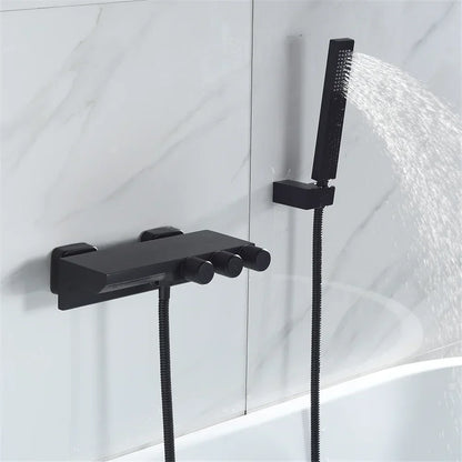 DecorBites™ Gold/Black Tub Shower Set Wall Mount Waterfall Mixer Tap Brass Rotatable
