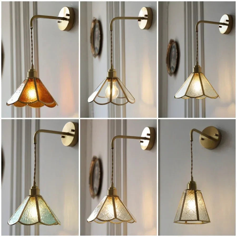 DecorBites™ Blue Glass LED Wall Sconce Pull Chain Switch Staircase Tiffany Style Mirror Light