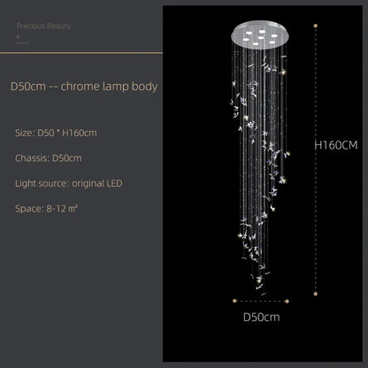 DecorBites™ Butterfly Crystal Chandelier for High Ceilings - Modern Staircase Pendant Lighting