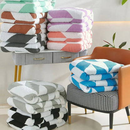DecorBites™ Geometric Lamb Wool Blanket: Soft Multi-Purpose Sofa Cover for Autumn Winter