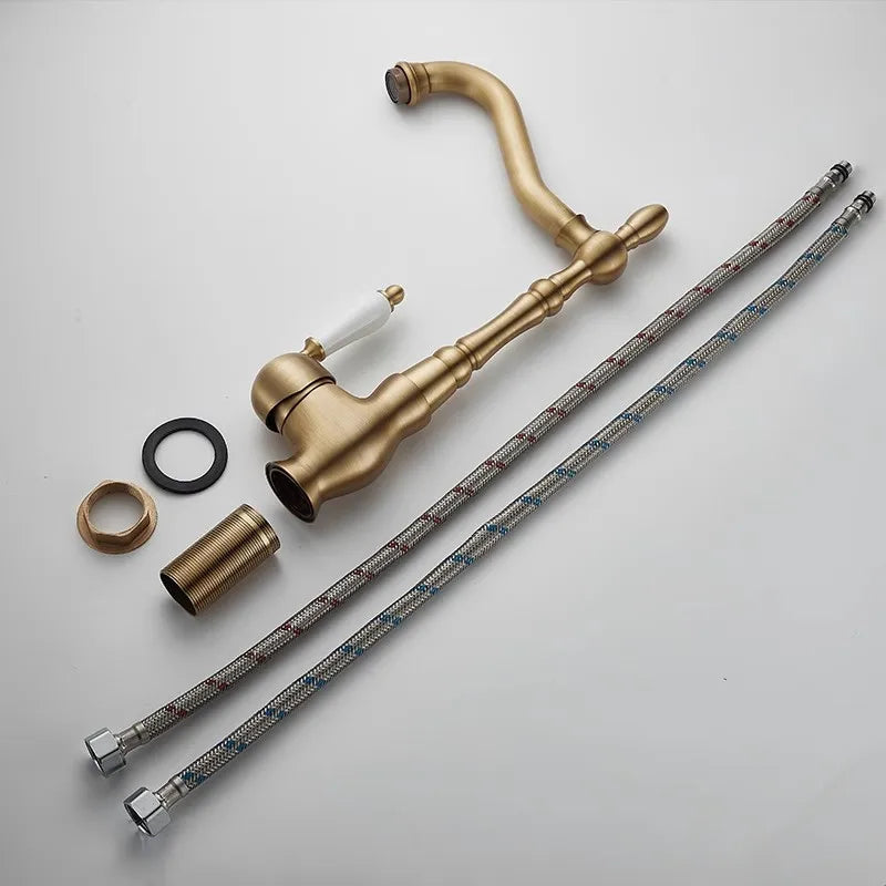 DecorBites™ Antique Bronze Basin Faucet Hot & Cold Brass Bathroom Sink Lavatory Kitchen Faucet