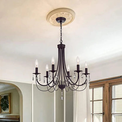 DecorBites™ Black Iron Chandelier with Crystal Pendant for Home Lighting