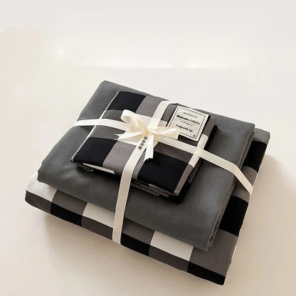 ™ Japanese Grid Printed Cotton Bedding Set in Queen/King for Cozy Sleep
