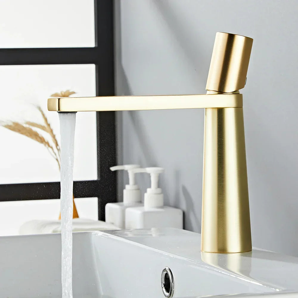 DecorBites™ Brass Bathroom Faucet Mixer Tap, Black/Gold Finish, Single Handle Hot/Cold Lavatory
