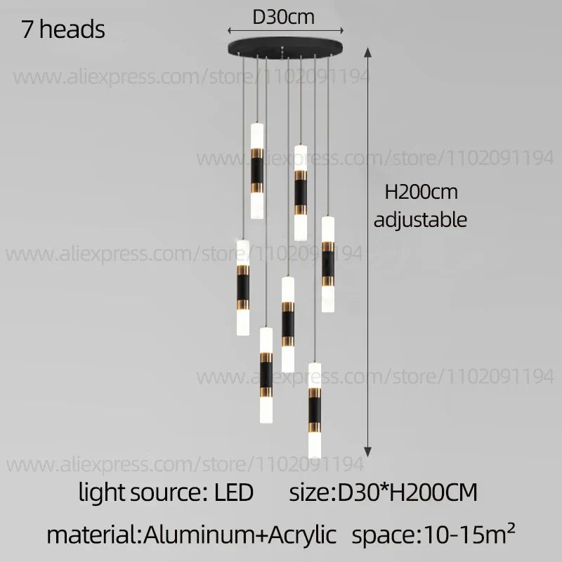 DecorBites™ LED Staircase Chandelier: Modern Duplex Home Lighting for Architectural Decoration
