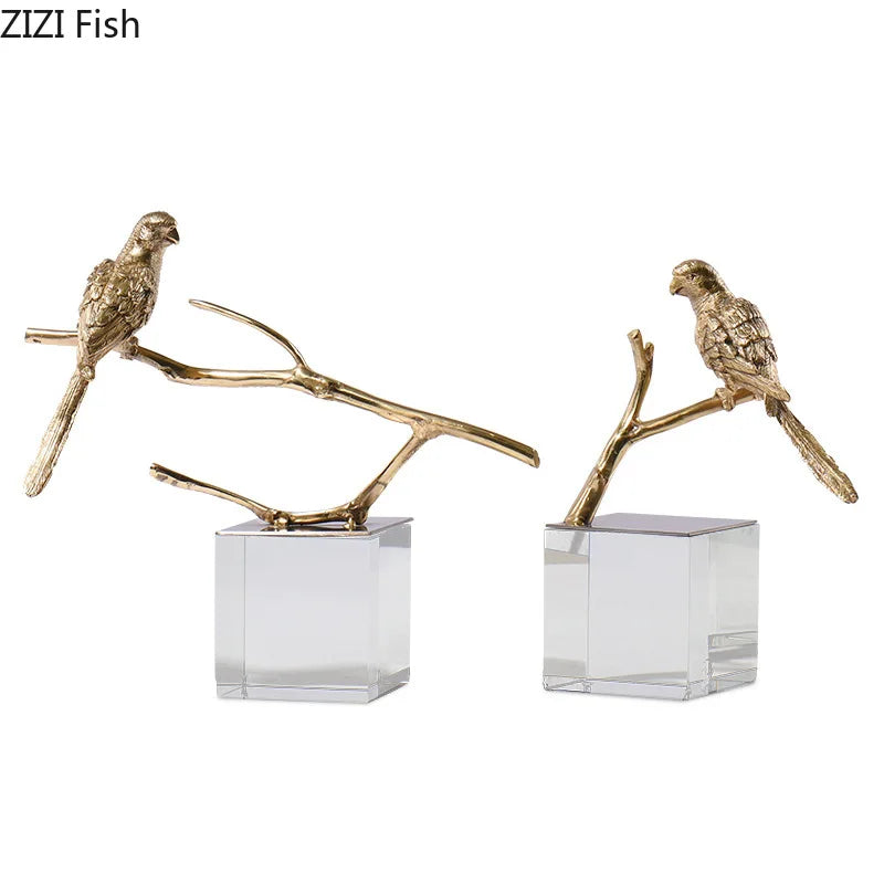 DecorBites™ Copper Bird Statue Crystal Base Ornament - Room Aesthetic Decor