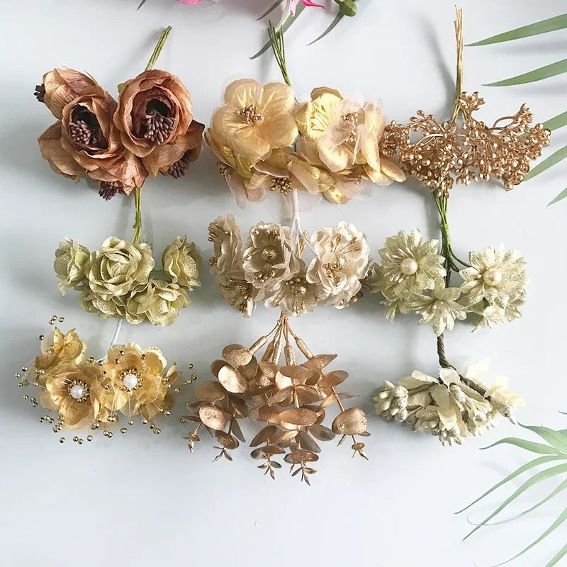 ™ Gold Hybrid Flower Cherry Stamen Berries Bundle for DIY Decor