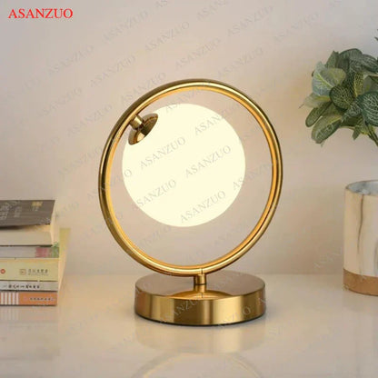 DecorBites™ Brass Glass LED Table Lamp | Modern Bedside Reading Desk Light