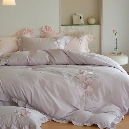 DecorBites™ Brushed Volcanic Fleece Cotton Duvet Cover Set with Embroidered Details