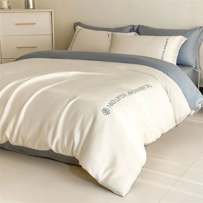 DecorBites™ Cotton Solid Color Bedding Set, Premium Quality Embroidery Quilt Cover, Single Bed.