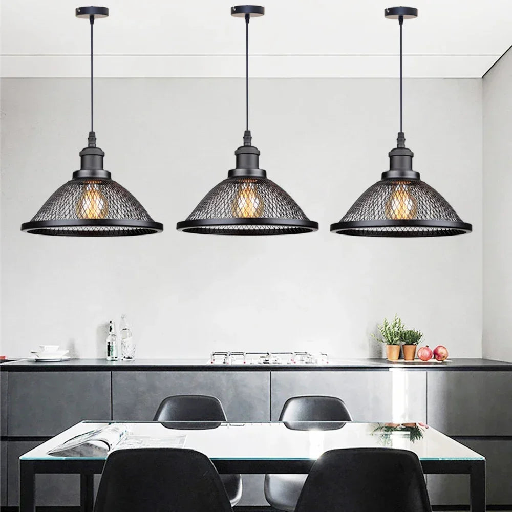 DecorBites™ Black Iron Net-Cage Kitchen Pendant Light with LED for Bedroom & Living Room