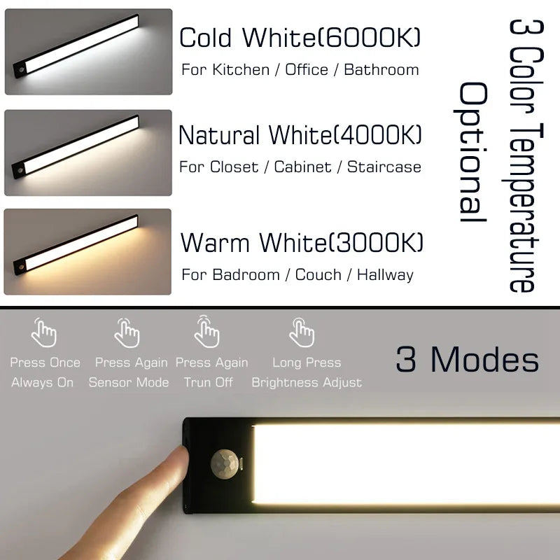 ™ LED Cabinet Light Bar: Motion Sensor, Aluminium, Long Strip, Magnet, Kitchen Closet Wardrobe