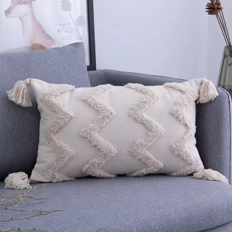 DecorBites™ Boho Geometric Tufted Tassel Cushion Cover 30x50/45x45cm