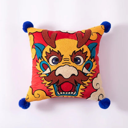 DecorBites™ Chinese Dragon Embroidered Cushion Cover: Festive New Year Home Decor Pillow Case