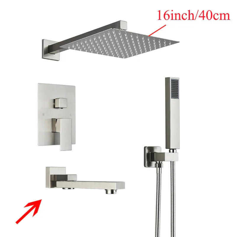 DecorBites™ Black Wall Mounted Shower System with Handshower - 12/16 Inch Rainwater Faucet