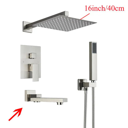 DecorBites™ Black Wall Mounted Shower System with Handshower - 12/16 Inch Rainwater Faucet