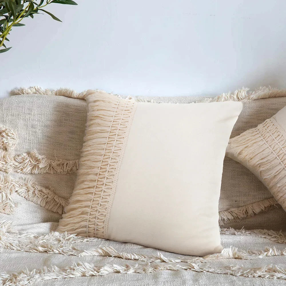 DecorBites™ Beige Boho Style Cushion Cover 45x45/30x50cm - Handmade Square Pillow Case