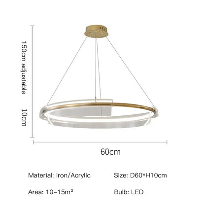 DecorBites™ Gold Ring Chandelier LED Pendant Light Modern Hanging Lamp for Home Decoration