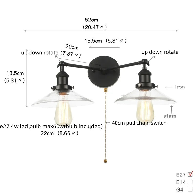 DecorBites™ Black LED Wall Sconce 2-Head Lamp for Bedroom Bathroom Mirror