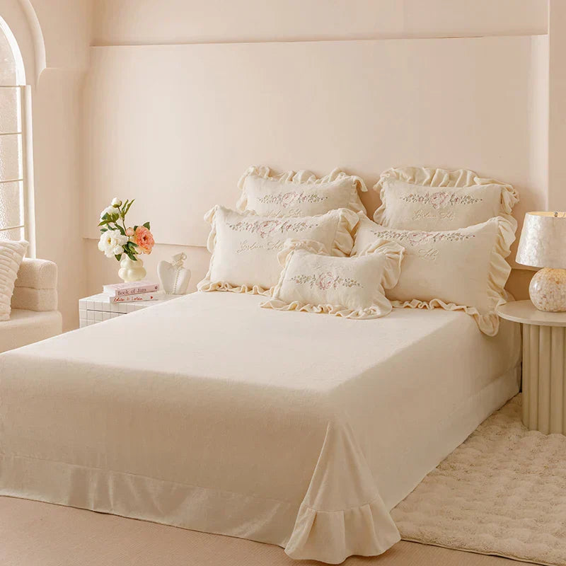 DecorBites™ Butterflies & Flowers Embroidery Ruffles Princess Bedding Set - 4Pcs