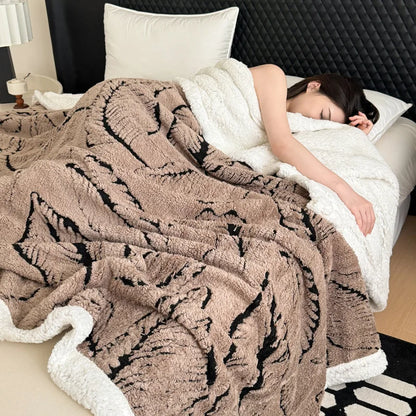 DecorBites™ Leaf Jacquard Double-Layer Flannel Blanket for Sofa and Bed