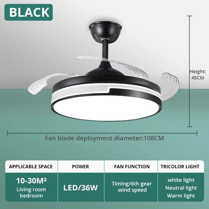 DecorBites™ Copper Ceiling Fan with Energy-saving Lighting, Modern Style, 6-speed Variab