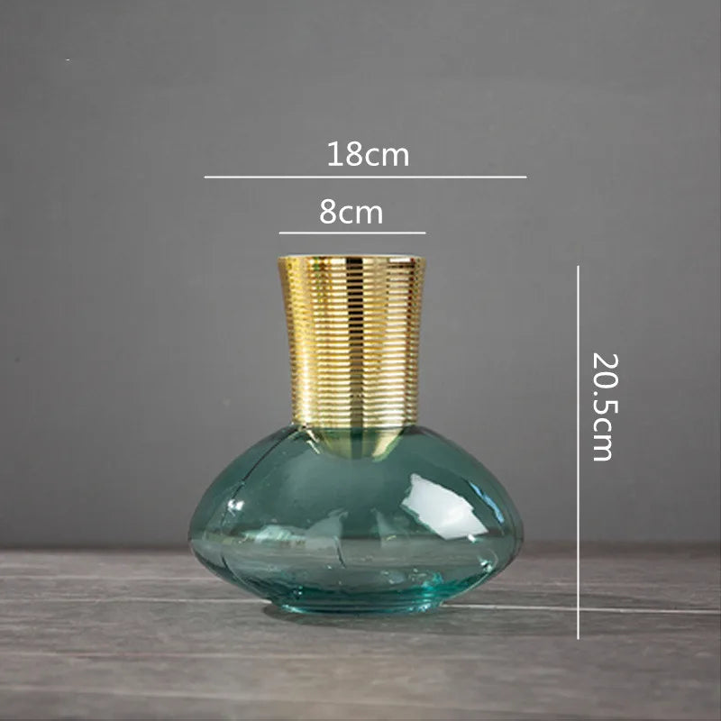 DecorBites™ Gold Metal Glass Vase: Round Transparent Terrarium for Home Decor & Flower Arrangement