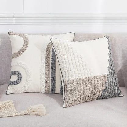 DecorBites™ Boho Loop Pillowcase - Grey Beige Tufted Cushion Cover for Home Decoration