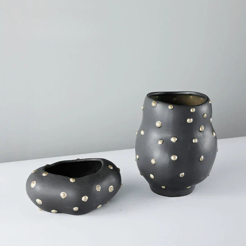 DecorBites™ Black Resin Flower Pot Gold Accent Vase for Chic Home Decor