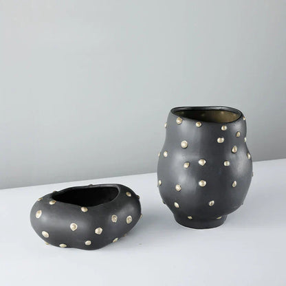DecorBites™ Black Resin Flower Pot Gold Accent Vase for Chic Home Decor