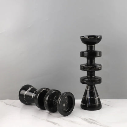 DecorBites™ Black Marble Candle Holder, Modern Yellow Stone Candle Holder