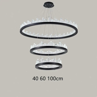 DecorBites™ Black Gold Rings Crystal Chandelier - Nordic Luxury LED Lighting for Living Room