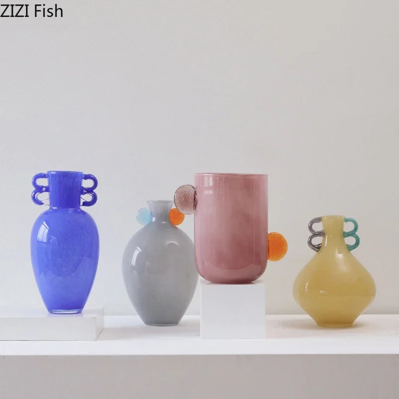 DecorBites™ Glass Vase: Candy Color Modern Design for Floral Arrangement and Desk Decoration