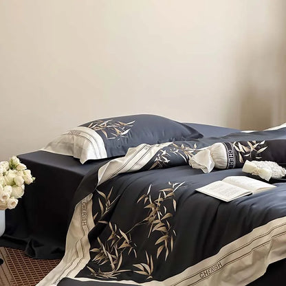 DecorBites™ Bamboo Embroidery 1000TC Egyptian Cotton Bedding Set in Luxury Dark Blue
