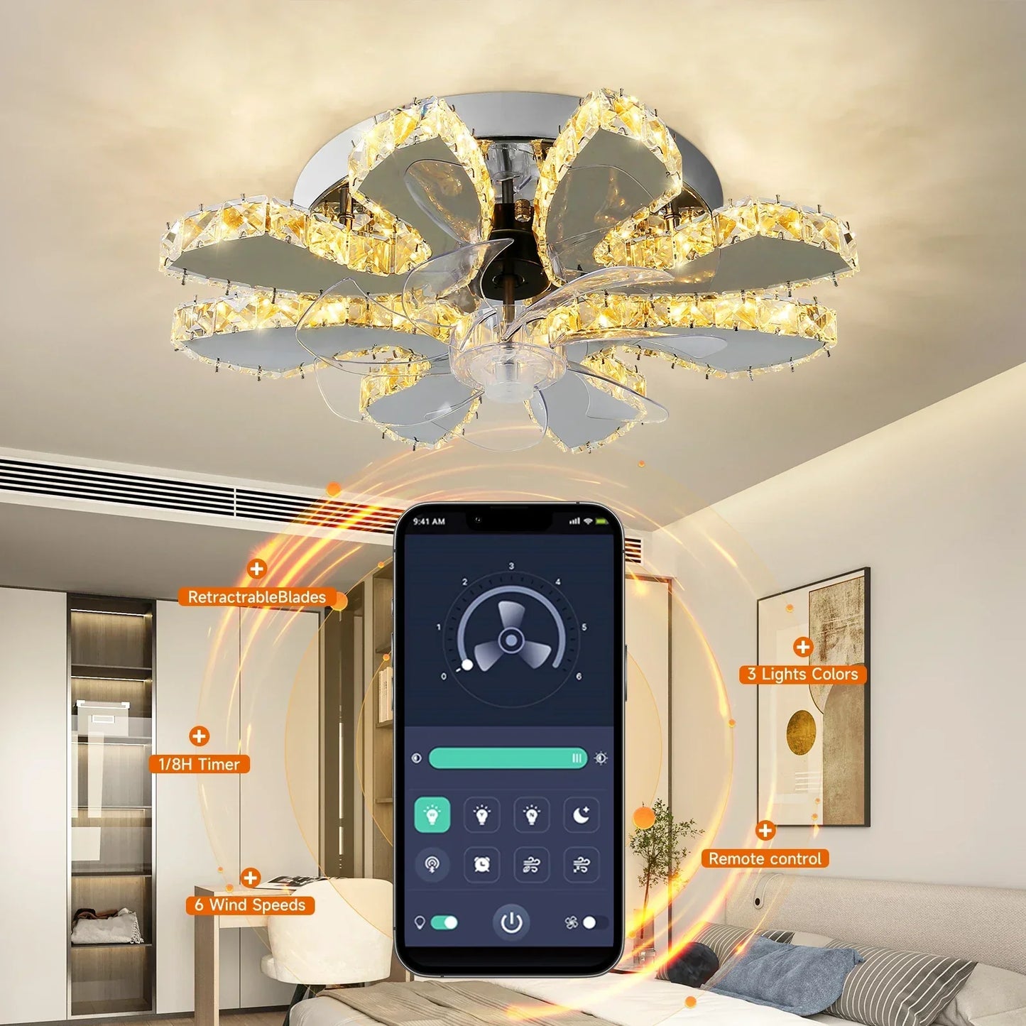 DecorBites™ Crystal Luxury Ceiling Fan with LED Lamp Chandelier Smart Home Decor Fixtures