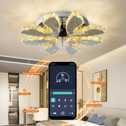 DecorBites™ Crystal Luxury Ceiling Fan with LED Lamp Chandelier Smart Home Decor Fixtures