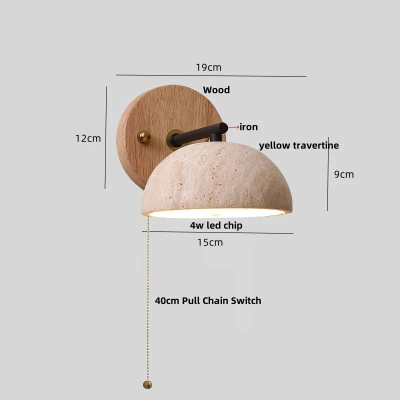 DecorBites™ Iron Yellow Travertine Wall Lights, Pull Chain Switch, LED Sconce for Bedroom, Bathroom.