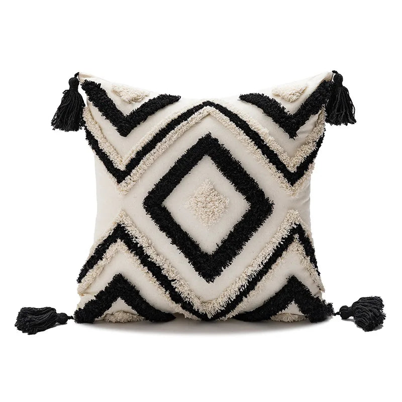 DecorBites™ Boho Loop Tufted Tassel Pillow Cover - Ethnic Embroidered Decorative Cushion