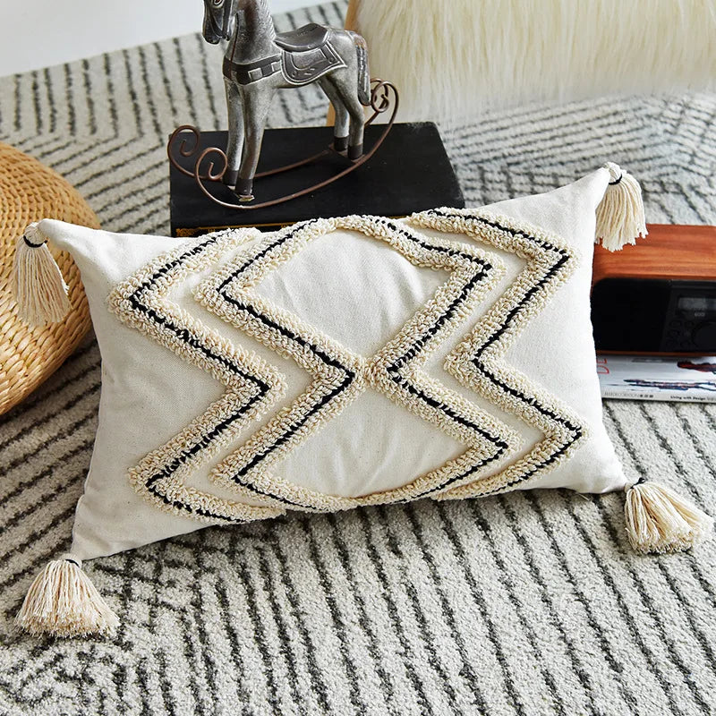 DecorBites™ Geometric Embroidery Cushion Cover with Tassel, Home Decor Pillowcase, Various Sizes