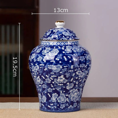 DecorBites™ Blue White Porcelain Tea Canister Organizer Box Coffee Container Caddy Jar
