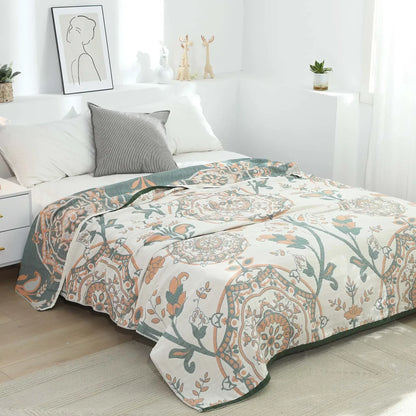DecorBites™ Boho Mandala Cotton Summer Blanket - Double-Sided Soft Throw for Beds, Sofas
