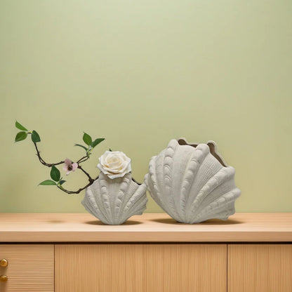 "DecorBites™ Ceramic Clam Shell Vase for Home Decor and Terrarium Arrangements"